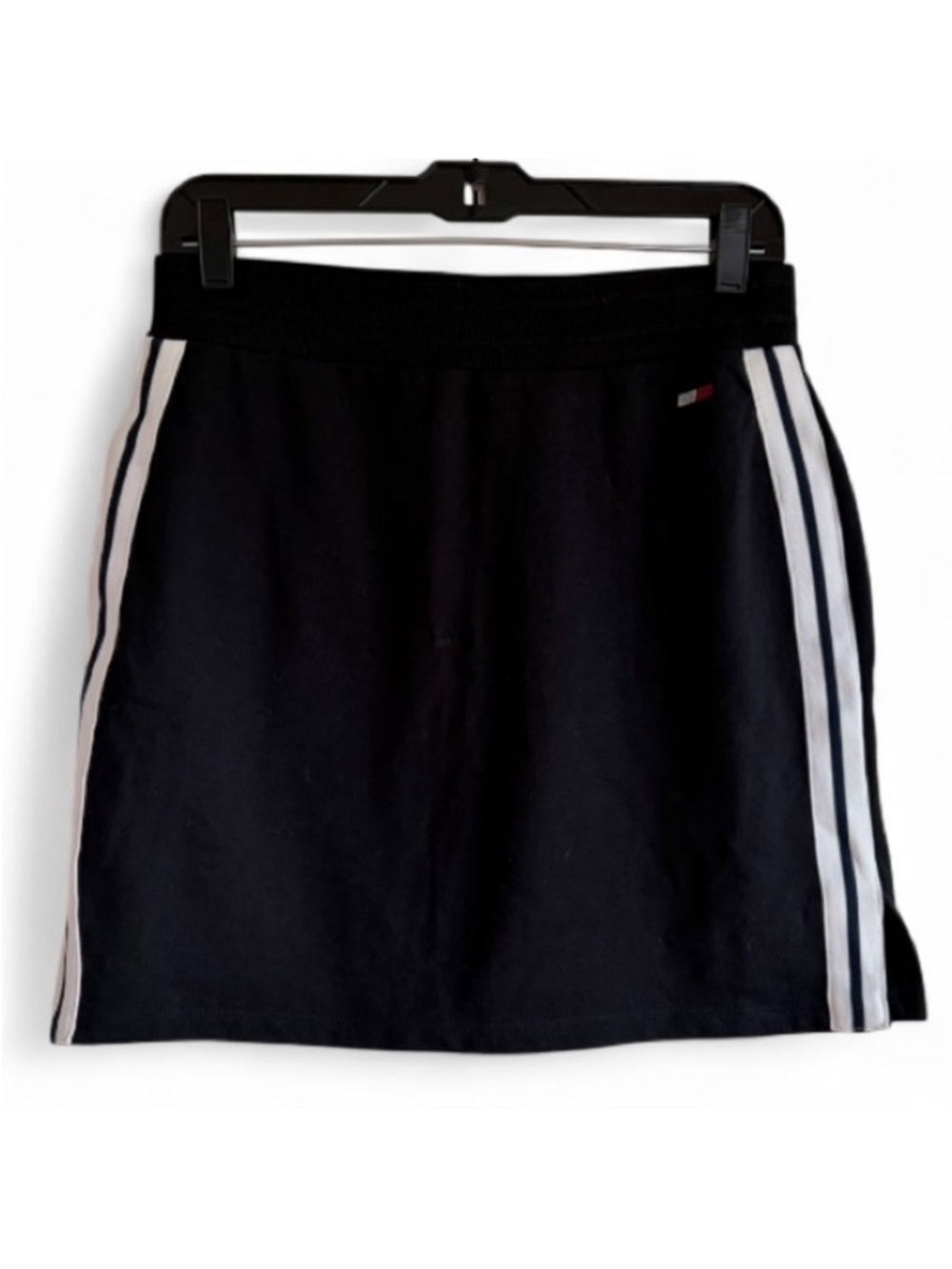 Tommy Hilfiger Sport Black Knit Mini Skirt with White Stripes Size S